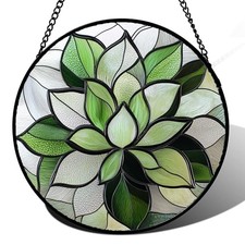 Stained Glass Window Hanging - Ireland Green Plants 6.3x6.3 IN Green Silver