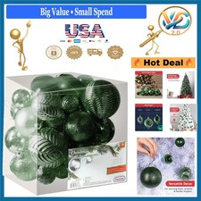 36 Pc Christmas Ornaments Set Emerald Green Shatterproof Ball Decor