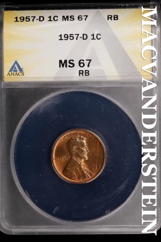 1957-D Lincoln Wheat Cent-ANACS MS 67 Choice Gem BU No Reserve #SLL564