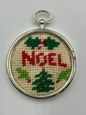 VINTAGE CHRISTMAS NOEL ORNAMENT NEEDLEPOINT EMBROIDERY CANVAS HTF PATTERN