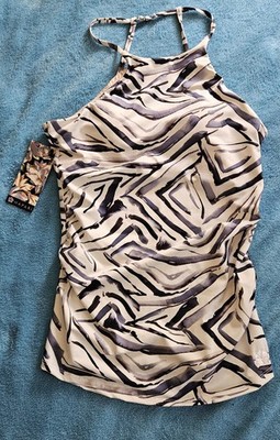 Hapari Beige Black Geometric Nylon Tankini Swim Top Adjustable Strap Size M