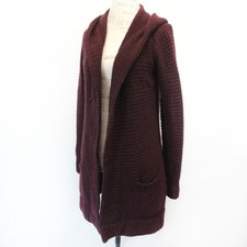 Vince Burgundy Cashmere/Wool Sweater Cardigan Waffle-Knit Hoodie Pocket Small