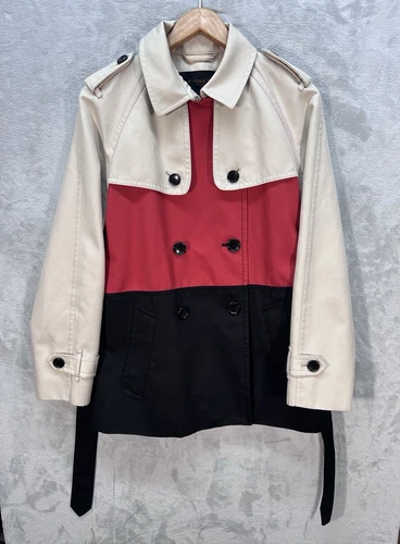 Coach Trench Cappotto Donna Grande Rosso Nero Blocco Colore Doppiopetto Cintura.