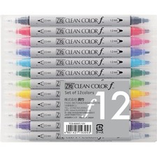 Kuretake ZIG Clean Color F 12 Color Marker Pen Set Water Based Japan