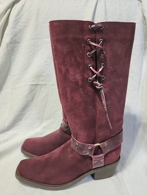 NEW DINGO BRONCO SUEDE HARNESS LEATHER BOOTS MEN 9 D WOMEN 11 WINE BURGUNDY