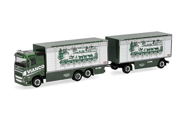 Herpa, Volvo FH FD 6X2 Viehtransporter Mit 1+1-Achs-AnhäNger Von Vianco, 1/87...-image