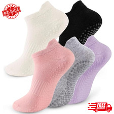 Pilates Grip Socks for Women - Non-Slip Yoga Crew Socks 5 Pairs SHIPS FREE