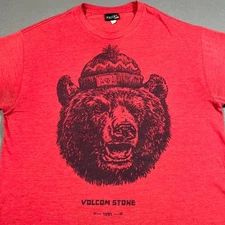 Volcom Stone Grizzly Bear T-Shirt Red Mens Size L Beanie Jamie Browne Art