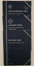 3 Coin Album Lot Roosevelt Dime Jefferson Nickel Lincoln Penny 