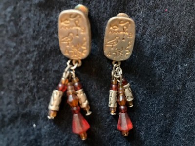 Vintage Egyptian Earrings with red stone dependencies
