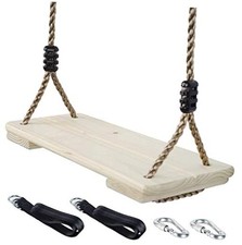 Wooden Swing Seat, Nostalgic Outdoor Wood Swing for Kids , Tree Straps Raw Wood