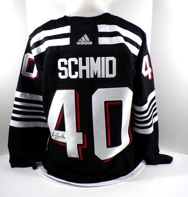 Akira Schmid Signed Adidas New Jersey Devils Black Hockey Jersey