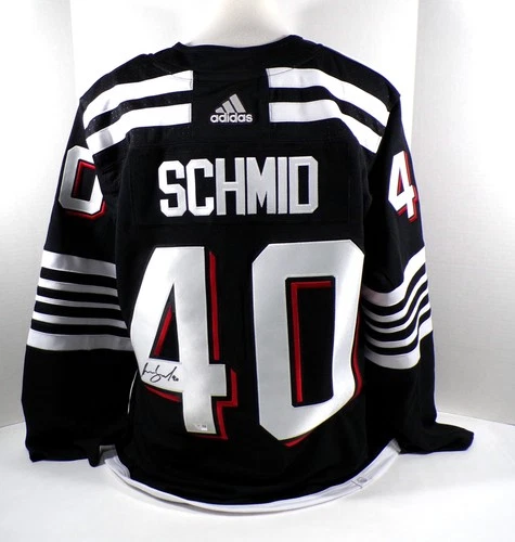 Akira Schmid Signed Adidas New Jersey Devils Black Hockey Jersey Fanatics Auto
