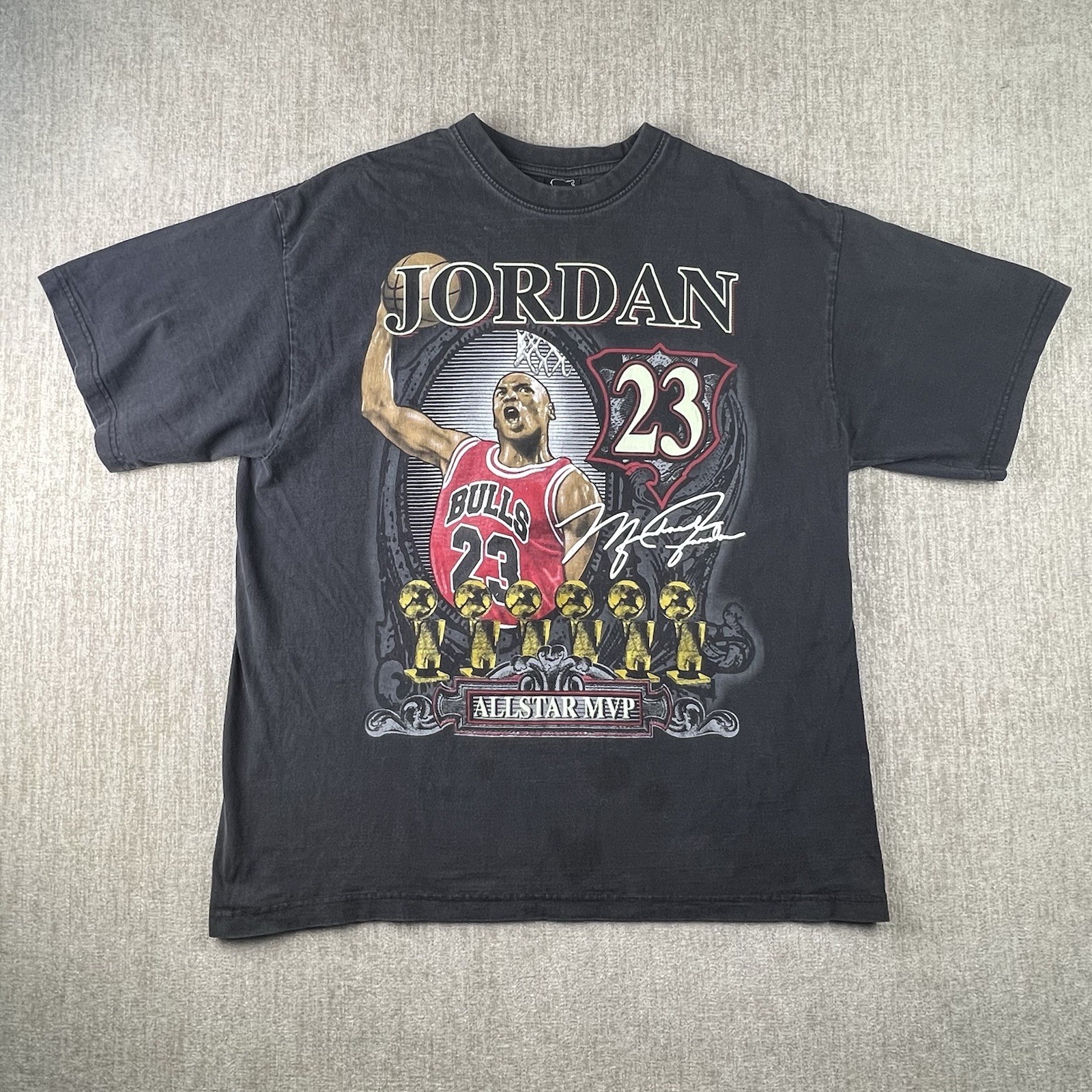 Vintage Michael Jordan MVP Shirt Men's Size 2XL Faded Black NBA Bulls Hippo READ