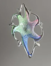 Vintage Murano Star Pierced Bowl Dish Italy 11” Rainbow Art Glass.