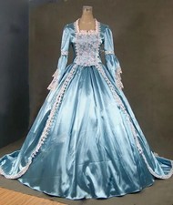 Light Blue Renaissance Gothic Prom Dress Vintage Lace Long Sleeve Victorian