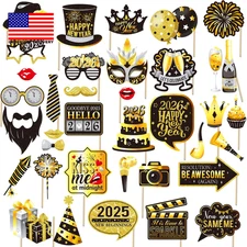 Happy New Year Photo Booth Props, 37 Pcs New Years Eve Photo Booth Props 2026 Bl