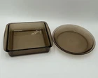 Pyrex Corning Vision Ware Amber Glass Dish Baking Pan 222 And Pie Plate 209 Vntg