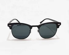 Ray-Ban RB3016 Clubmaster Marble Polished Black Frame Dark Grey Lens Unisex 51mm