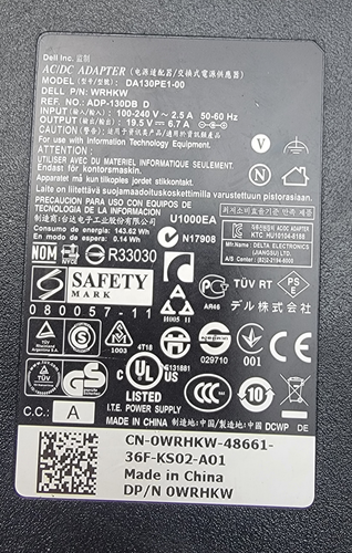 Genuine Dell AC Adapter Charger - 19.5V 6.7A 130W 7.4 x 5.0 mm WRHKW DA130PE1-00 - Afbeelding 2 van 4