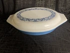 Vtg Pyrex Blue Ivy Promotional Oval Blue Divided Serving Casserole Dish +Lid VGC