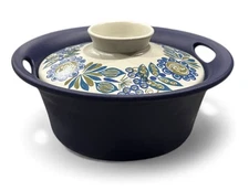 VTG FIGGJO Blue Flameware Norwegian Stoneware Casserole Dish With Lid EUC