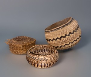 ANTIQUE INDIAN NATIVE AMERICAN Round BASKET Vntg Lot Of 3 Rare! Free Shipping!