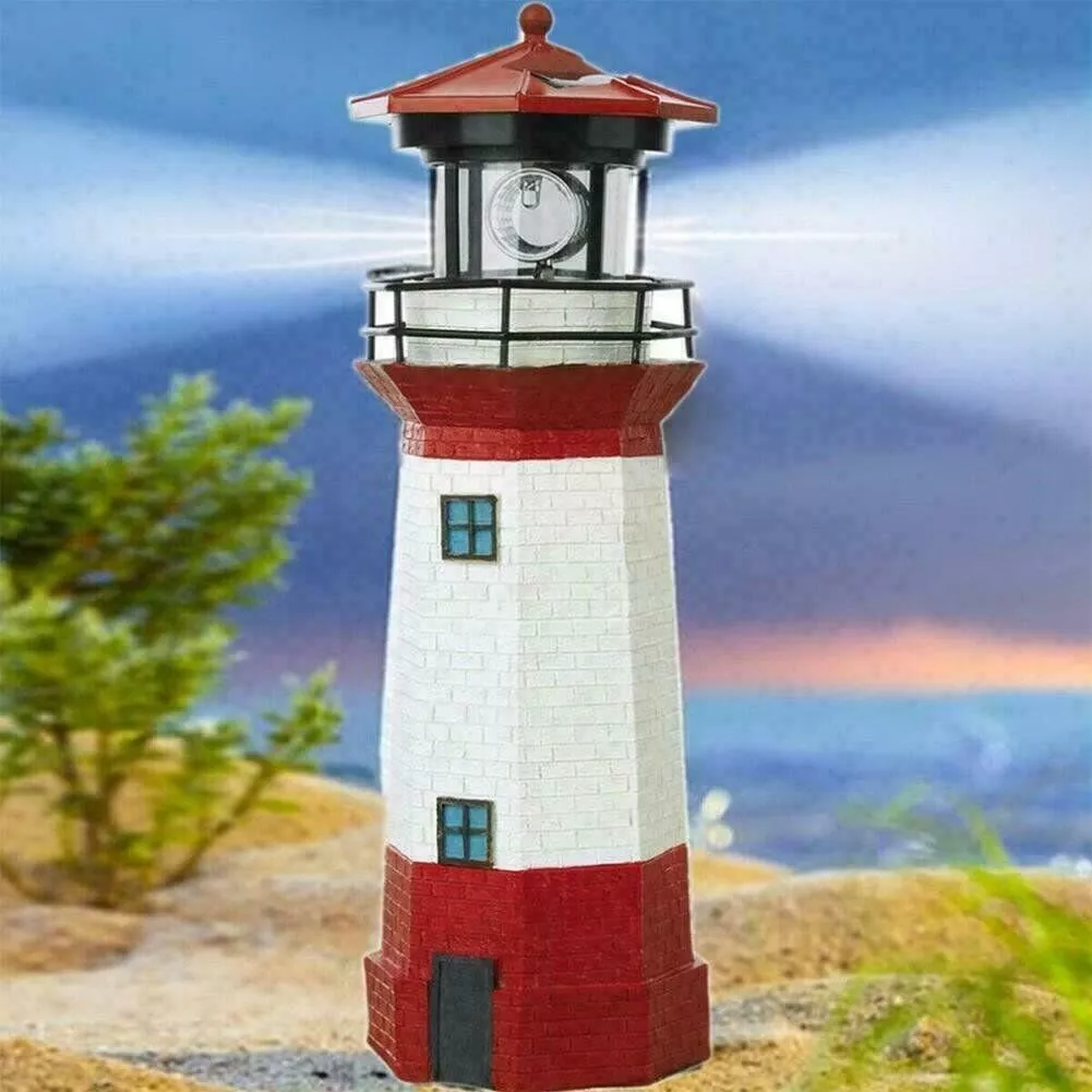 Solar Powered Lighthouse Lawn Ornament LED Light up Garden Backyard Decor NEW