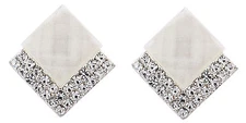 Clip On Earrings - silver plated earring with a white stone & crystals - Bess W 