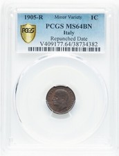 ITALY  KINGDOM  1905-R  1 CENTESIMO COIN, UNCIRCULATED, PCGS CERTIFIED MS64-BN