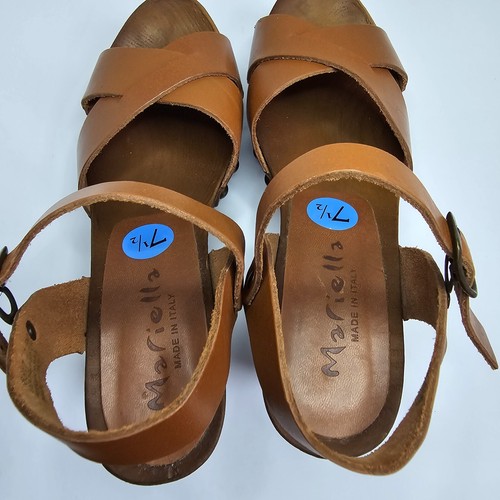 Mariella Block Heel Leather Sandals Women US 7.5 Ankle strap Brown - Picture 8 of 12