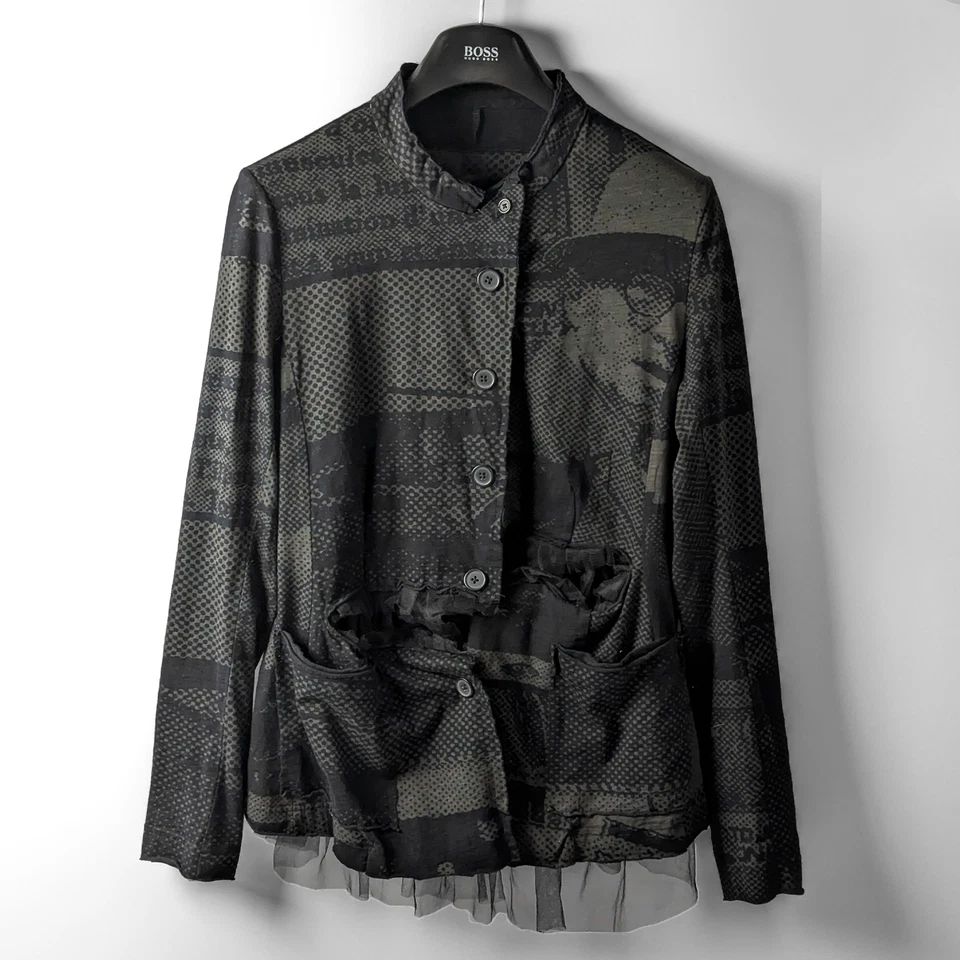 Cárdigan Chaleco Chaqueta Rundholz Asimétrico Plisado Negro/Verde Estampado Volantes M-L Foto 3 de 4