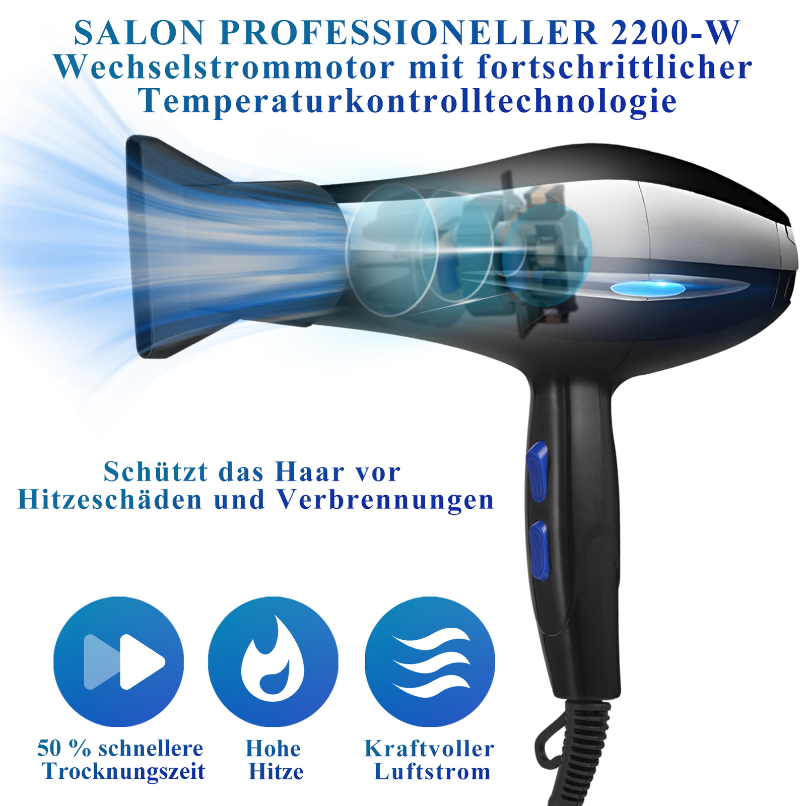 Jolicare Haartrockner 2400W Mit Ionen - Profi Fön Mit Diffusor & Konzentratoren
