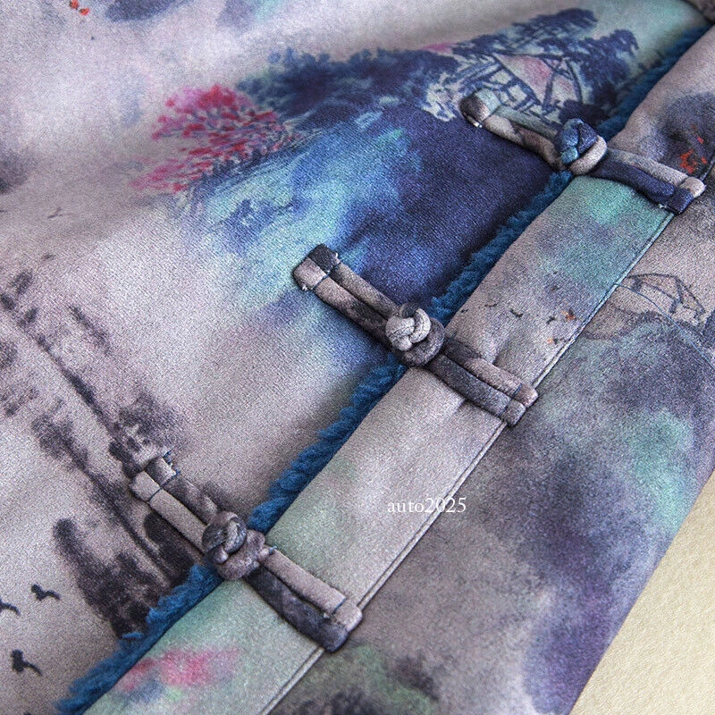 Abrigo de invierno retro floral largo imitación lana de cordero parka chaqueta con capucha imitación gamuza Foto 3 de 4