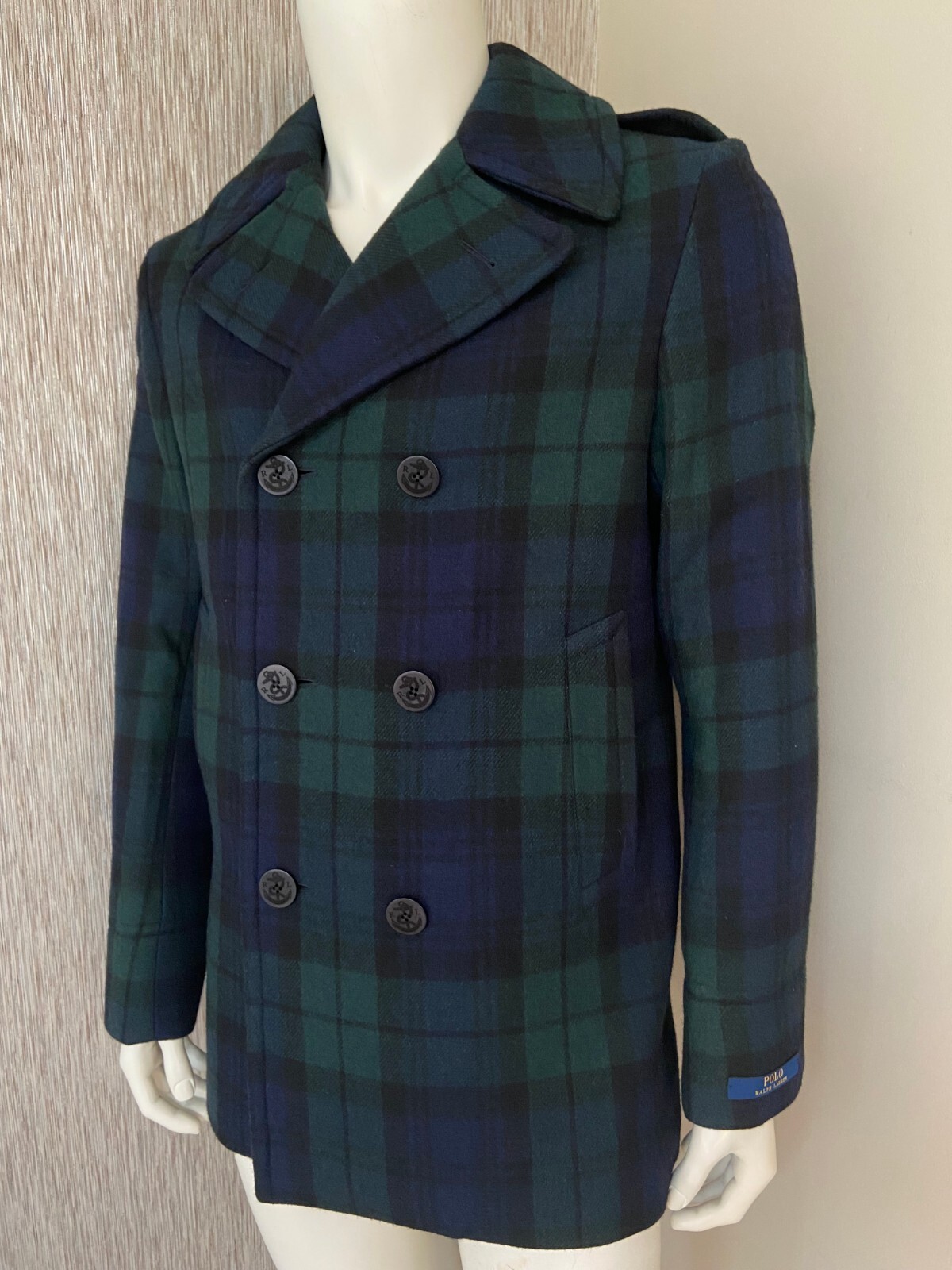 POLO RALPH LAUREN BLACKWATCH TARTAN DOUBLE BREASTED PEA COAT SIZE 40R BNWT