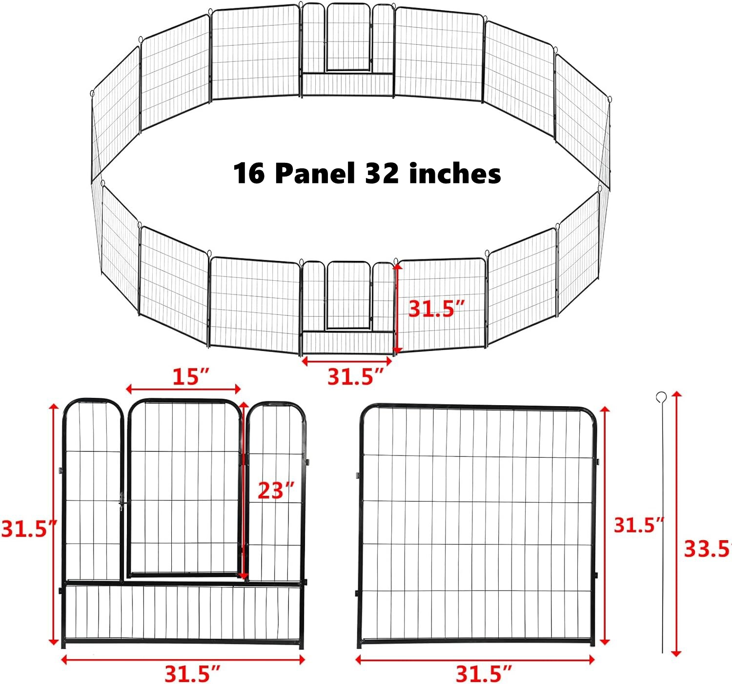 Metal Dog Pen 32/40 Inch Heavy Duty Playpen Pet Exercise Fence w/Door Outdoor