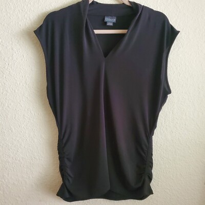 Covington Petite Essentials Black V Neck Scrunch Sides Sleeveless Womens Top XLP