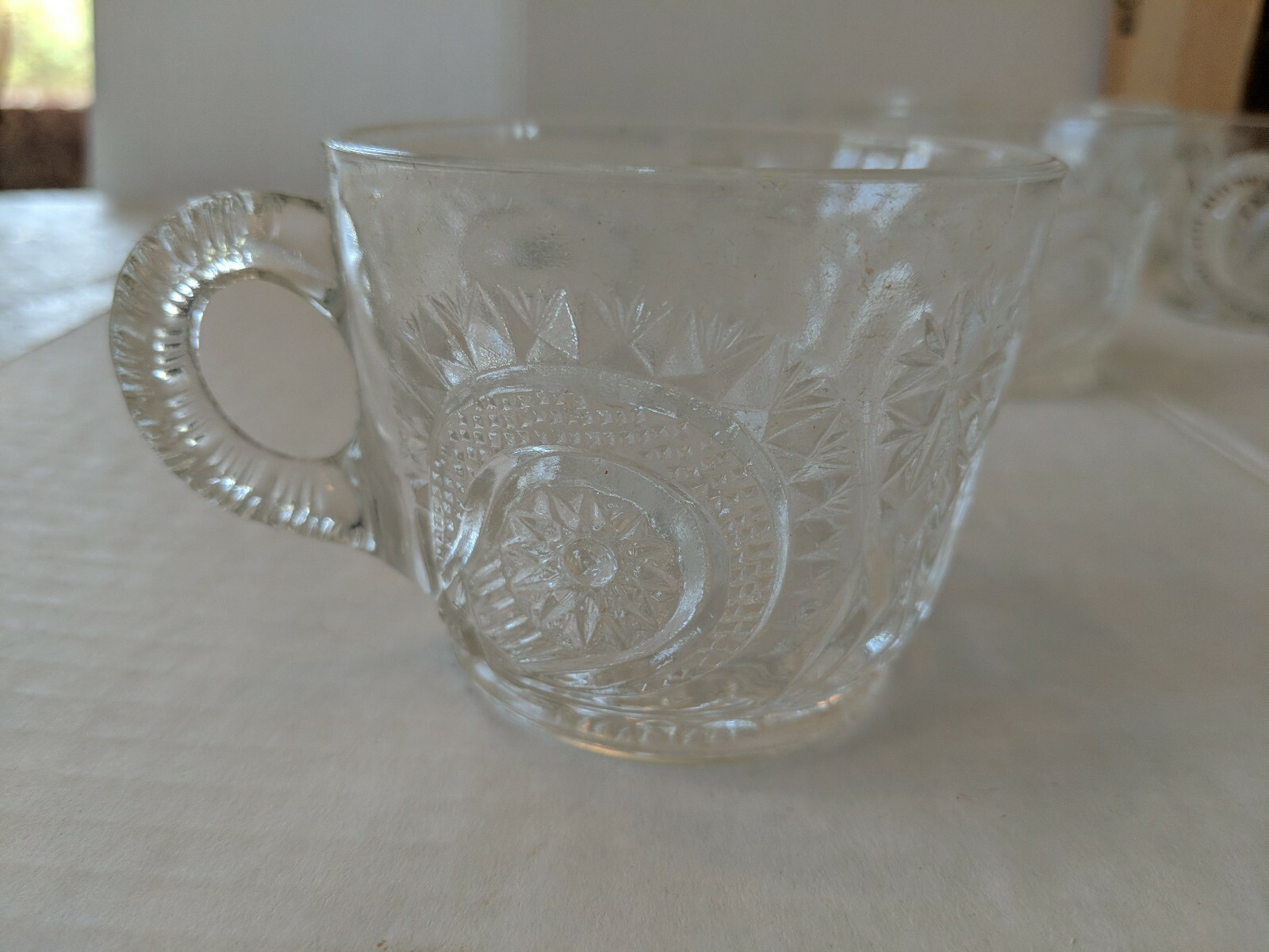 Antique Cut Crystal Punch Bowl Glasses Sears Roebuck Original Box 111