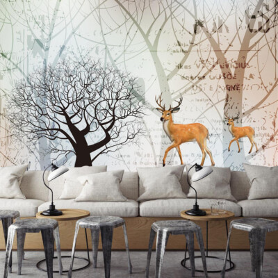 3D Branches Deer ZHUA5997 Wallpaper Wall Murals Removable Self-adhesive Amy