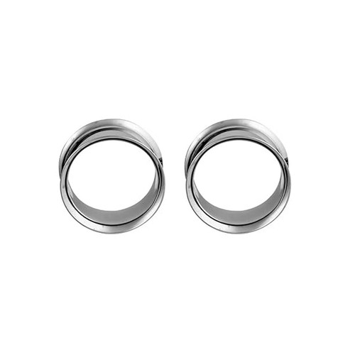 Paire de boucles d'oreilles en acier chirurgical PVD argent double évasement boucles d'oreilles jauges bouchons - Photo 85/108