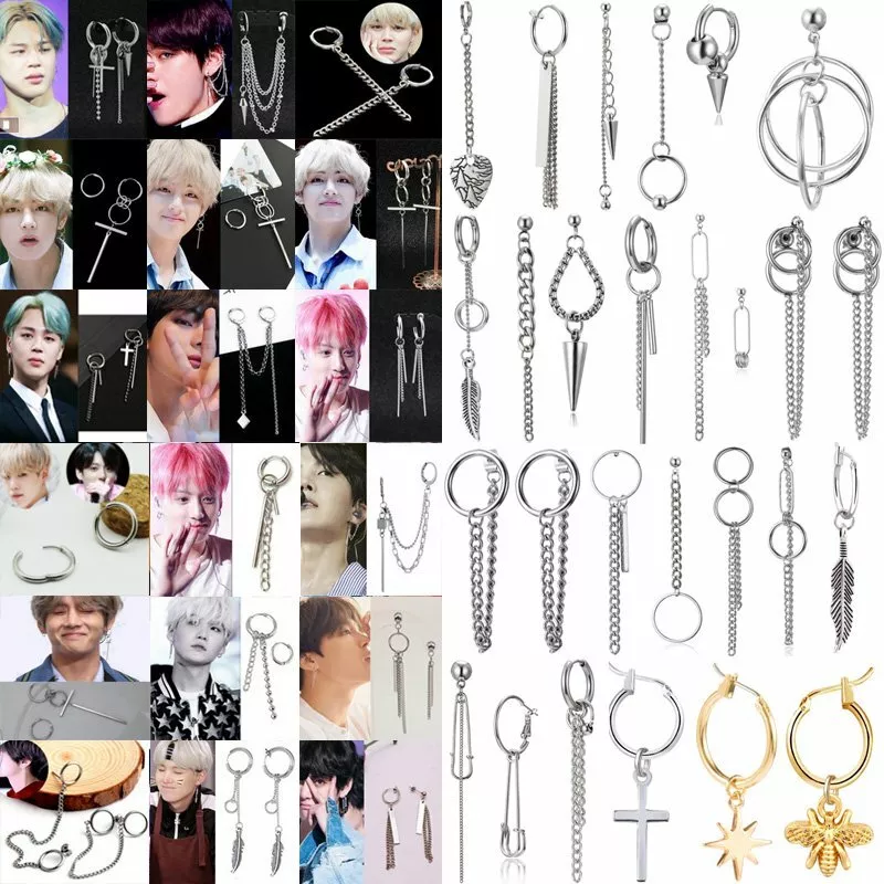 BTS v Style Double Piercing Earrings Kpop Style Accessories Korean