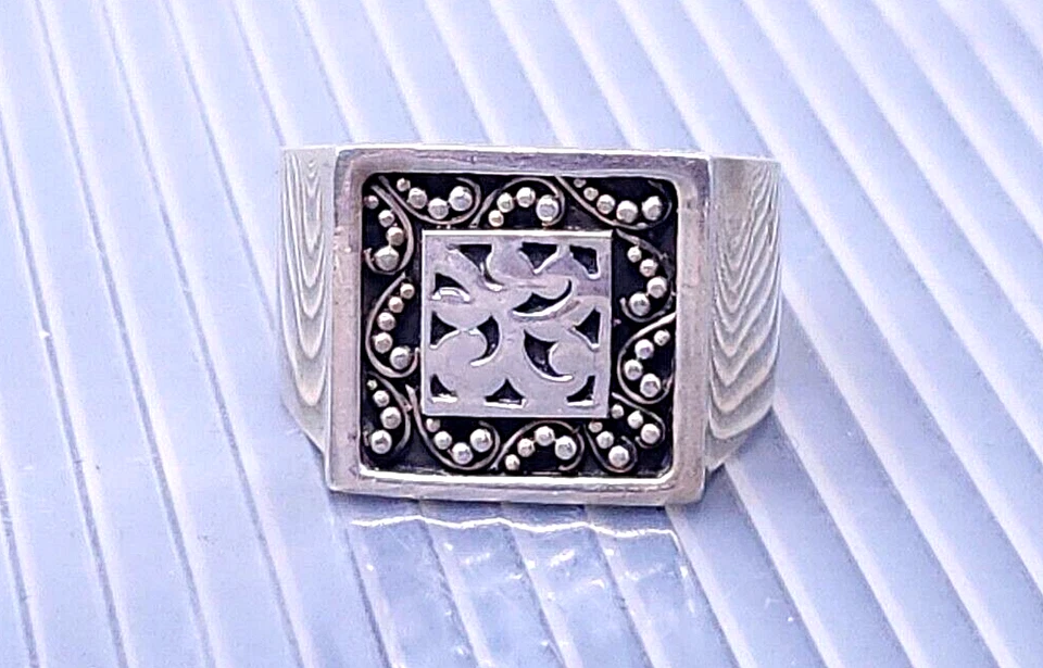 Anillo Vintage LOIS HILL Plata Esterlina Granulado y Banda Cuadrada Talla 8 Foto 2 de 4