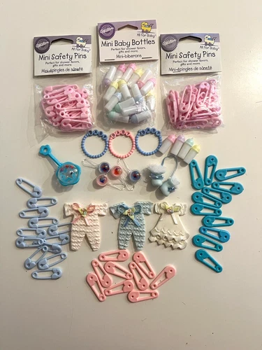 WILTON NIP BABY SHOWER MINIATURE FAVORS+LOT of RATTLES/BOOTIES+++