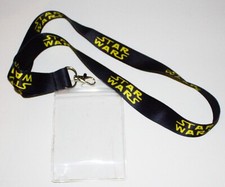 Star Wars Classic Name Repeating Yellow Logo Black Lanyard with ID Holder UNUSED