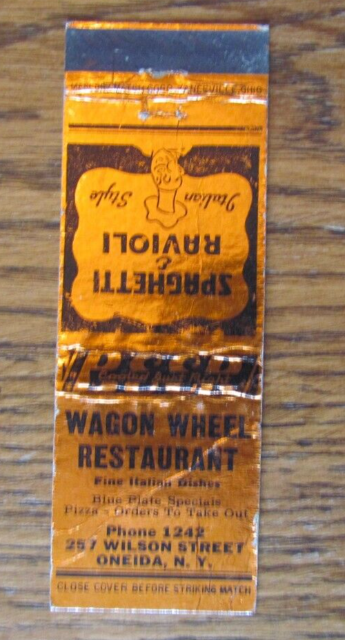 MERCURY MATCH CO. 194655 MATCHBOOK COVER WAGON WHEEL ONEIDA, NEW YORK