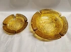 Vintage Pair Anchor Hocking Soreno Amber Glass Pressed Bark Ashtray in MCM