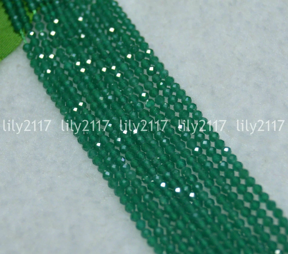 Venta al por mayor Cuentas sueltas redondas de piedras preciosas de jade verde facetadas naturales de 2 mm 15,5" Foto 4 de 4