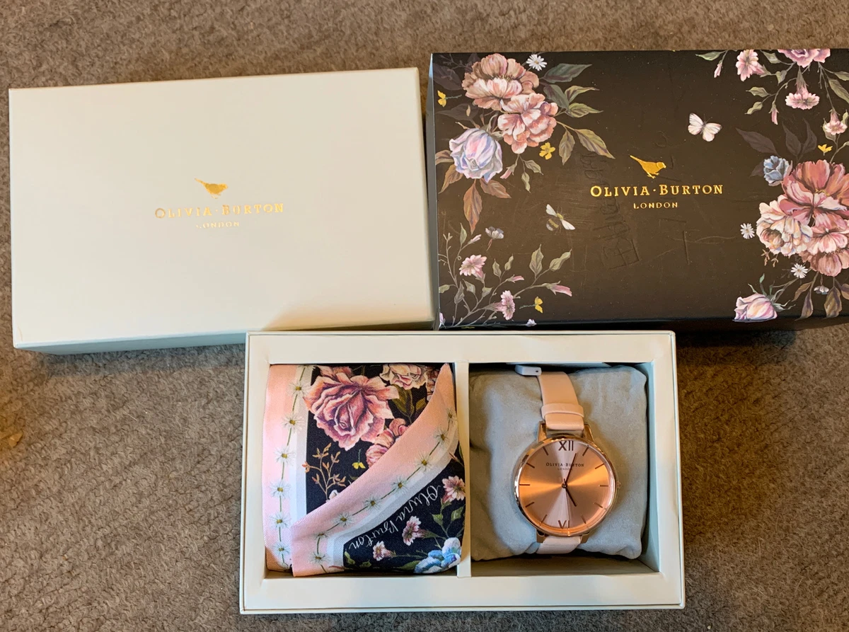 New OLIVIA BURTON Ladies Watch Scarf Gift Set Pale Pink Strap Rose Gold Face