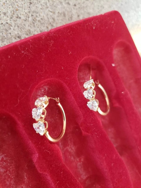 14K Yellow Gold Heart Cubic Zirconia JCM Jacmel Hoop Earrings.