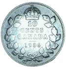1936 Canadian 80% Silver 10 Cents King George V Circulated Canada Dime